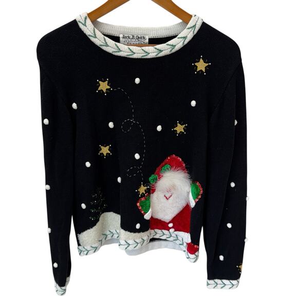 Vintage JACK B. QUICK Sweater Womens PM Christmas Santa Embellished Feathers - Picture 7 of 10